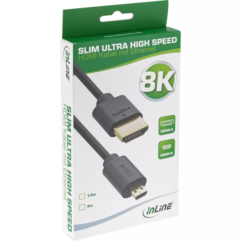 Cabo HDMI Ultra High Speed fino InLine AM/DM 8K4K dourado preto 2m