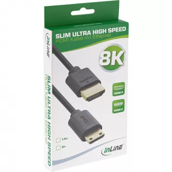 Cabo HDMI Ultra High Speed fino InLine AM/CM 8K4K dourado preto 1,5m