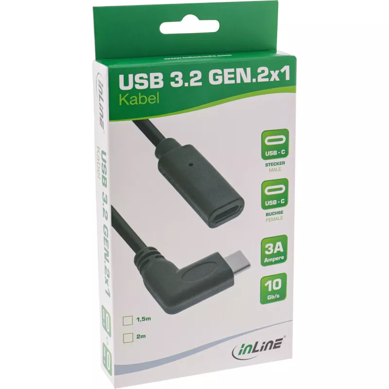 Cabo USB 3.2 Gen.1x2 InLine 35782 ficha USB-C angular / conector fêmea preto 2m