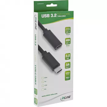 Cabo de extensão USB 3.2 Gen.1x2 InLine, ficha/conector fêmea USB-C, preto, 1,5m