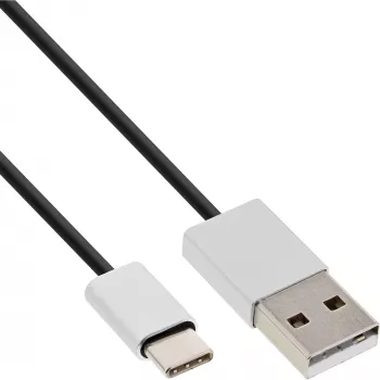 Cabo USB 2.0 InLine, ficha USB-C / ficha USB-A, preto/alu, flexível, 2m