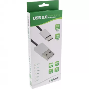 Cabo USB 2.0 InLine, ficha USB-C / ficha USB-A, preto/alu, flexível, 2m
