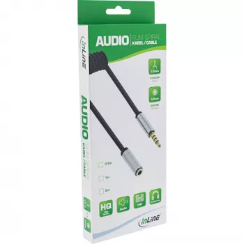 Cabo áudio em espiral fino InLine ficha/conector fêmea 3,5 mm, 4 polos, estéreo, 2 m