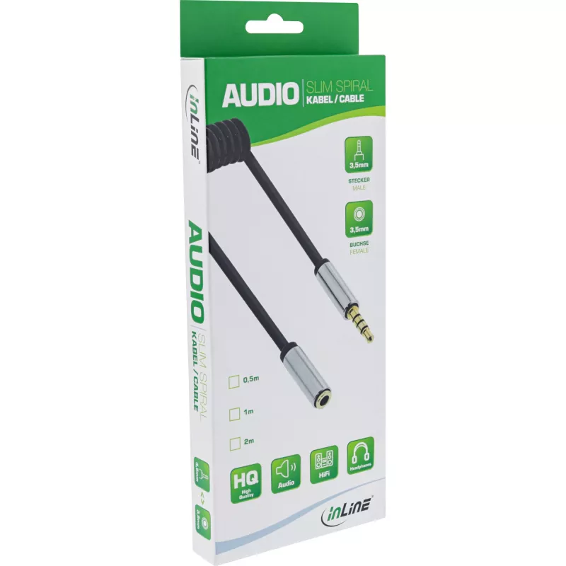 Cabo áudio em espiral fino InLine ficha/conector fêmea 3,5 mm, 4 polos, estéreo, 2 m