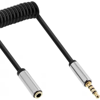 Cabo áudio em espiral fino InLine ficha/conector fêmea 3,5 mm, 4 polos, estéreo, 0,5 m