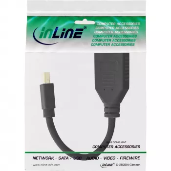 Cabo adaptador Mini DP macho para DisplayPort fêmea InLine, 4K2K, preto, 0,15m