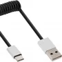 Cabo USB 2.0 em espiral InLine, ficha USB-C / ficha USB-A, preto/alu, flexível, 0,5 m