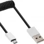 Cabo Micro-USB 2.0 em espiral InLine, Type-A/Micro-B M/M, preto/alu, flexível 3 m