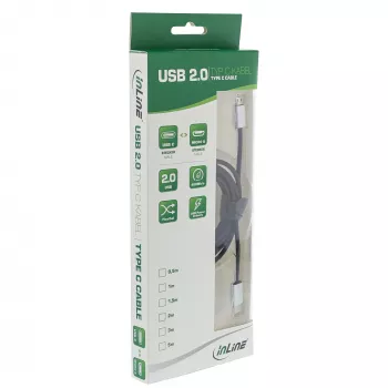Cabo USB 2.0 InLine, ficha USB-C / ficha Micro-B, preto/alu, flexível, 1,5 m