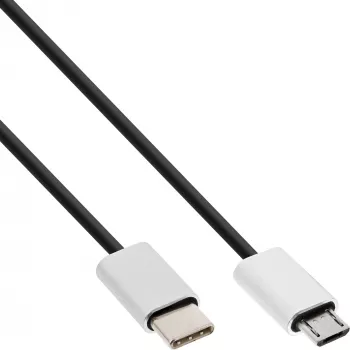 Cabo USB 2.0 InLine, ficha USB-C / ficha Micro-B, preto/alu, flexível, 0,5m