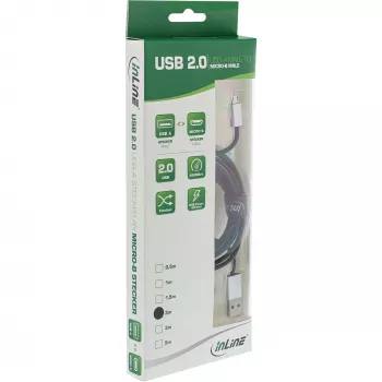 Cabo Micro-USB 2.0 InLine, USB Type-A / Micro-B M/M, preto/alu, flexível, 1m