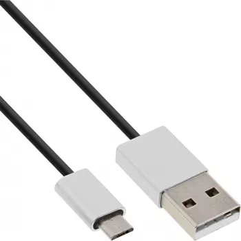 Cabo Micro-USB 2.0 InLine, USB Type-A / Micro-B M/M, preto/alu, flexível, 3 m