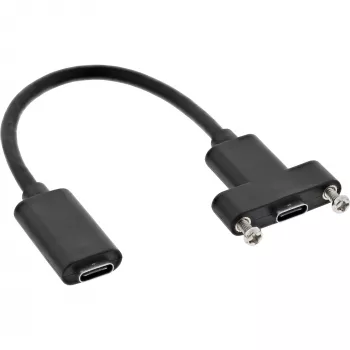 Cabo com flange InLine USB 3.2 C fêmea / fêmea, preto, 0,20 m