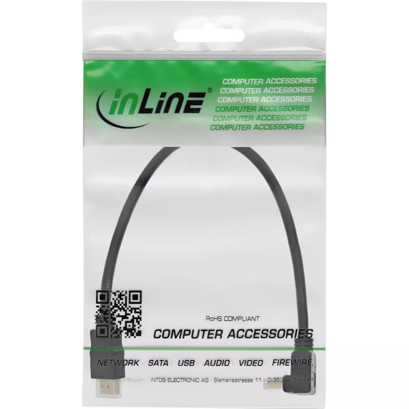 Cabo HDMI High Speed InLine com Ethernet, angular, 0,3 m
