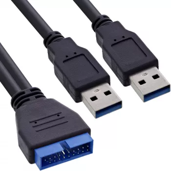 Cabo adaptador InLine USB 3.0 Premium 2x ficha USB-A / header de placa-mãe, 0,40 m