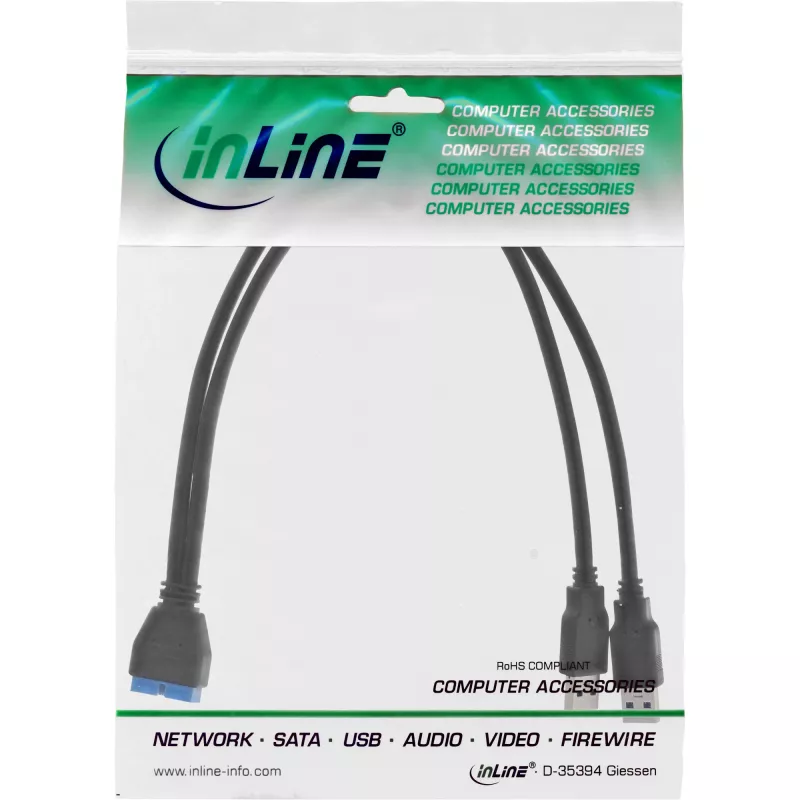 Cabo adaptador InLine USB 3.0 Premium 2x ficha USB-A / header de placa-mãe, 0,40 m