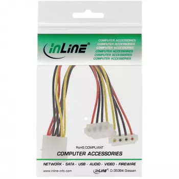 Cabo de alimentação Y interno InLine 1x Molex 4 pinos / 2x Molex 4 pinos angular 0,15 m