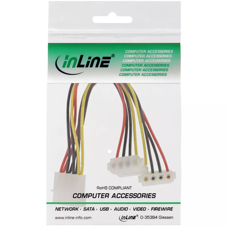 Cabo de alimentação Y interno InLine 1x Molex 4 pinos / 2x Molex 4 pinos angular 0,15 m