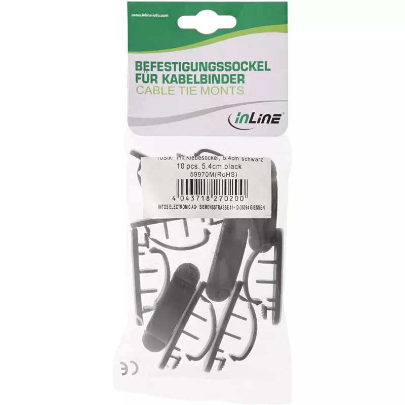 InLine 10 unid. saco organizador de cabos com fita adesiva 8,5 cm preto