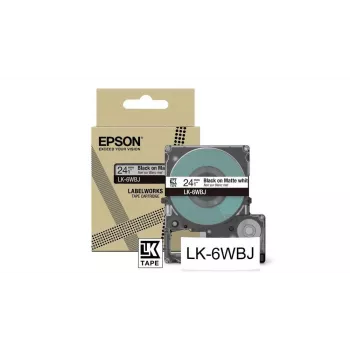 Fita para impressora de etiquetas Epson LK-6WBJ preto branco transferência térmica 2,4 cm