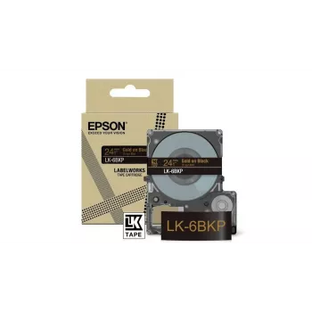Fita de etiquetas Epson LK-6BKP preto dourado 2,4 cm transferência térmica
