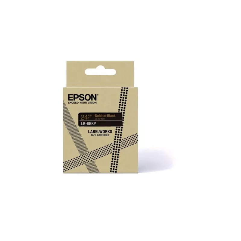 Fita de etiquetas Epson LK-6BKP preto dourado 2,4 cm transferência térmica