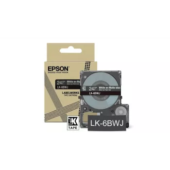Fita de etiquetas Epson LK-6BWJ preto branco transferência térmica 2,4 cm