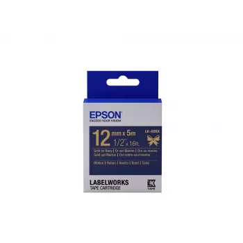 Cassete de etiquetas Epson fita cetim LK-4HKK dourado/azul-marinho 12mm (5m)
