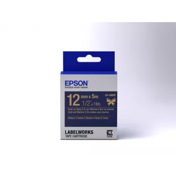 Cassete de etiquetas Epson fita cetim LK-4HKK dourado/azul-marinho 12mm (5m)