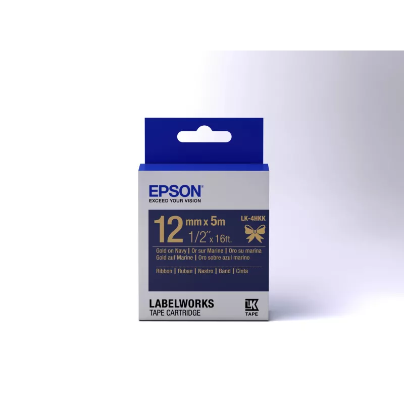 Cassete de etiquetas Epson fita cetim LK-4HKK dourado/azul-marinho 12mm (5m)