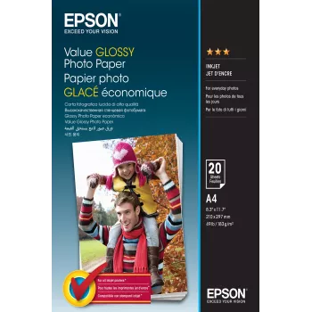 Papel fotográfico Epson Value Glossy - A4 - 20 folhas
