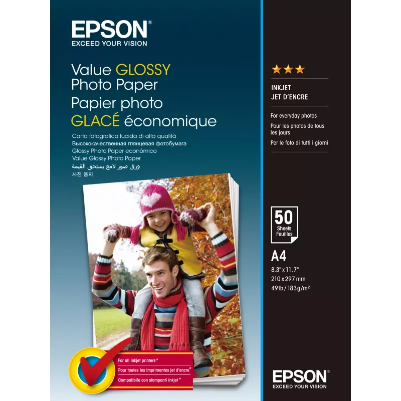 Papel fotográfico Epson Value Glossy - A4 - 20 folhas