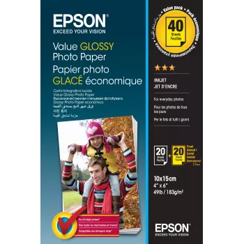 Papel fotográfico brilhante Epson Value - 10x15cm - 2x 20 folhas (BOGOF)
