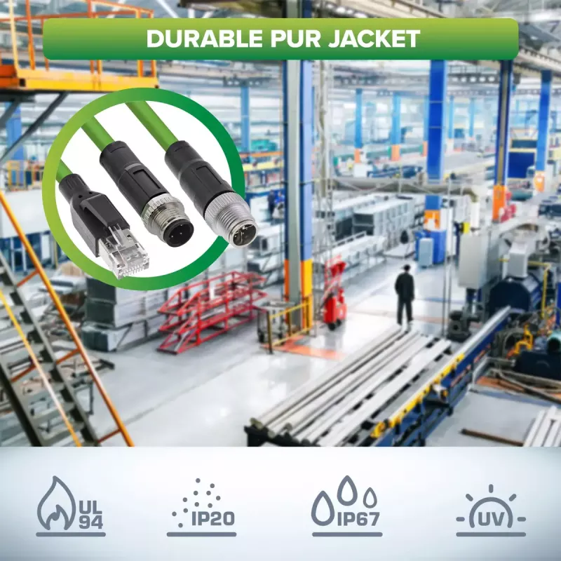 Cabo de rede industrial InLine, M12 4 pinos codificação D macho para RJ45, PUR 1 m