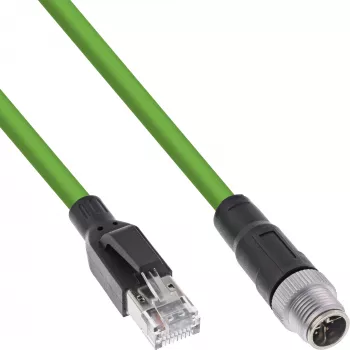 Cabo de rede industrial InLine, M12 8 pinos codificação X para macho RJ45, Cat.6A PUR 3m
