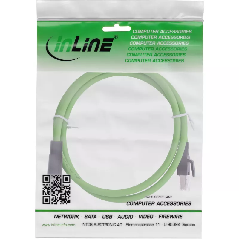 Cabo de rede industrial InLine, M12 8 pinos codificação X para macho RJ45, Cat.6A PUR 5 m