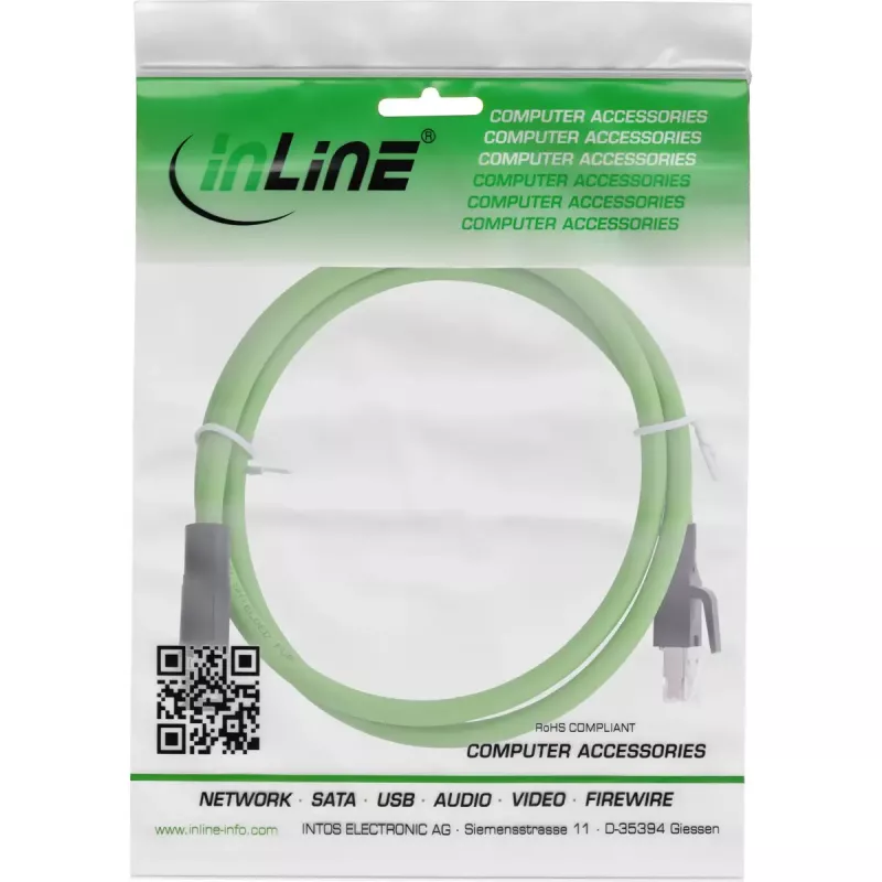 Cabo de rede industrial InLine, M12 4 pinos D-codificado ficha macho para RJ45, PUR 3m