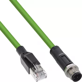Cabo de rede industrial InLine, M12 4 pinos D-codificado ficha macho para RJ45, PUR 3m