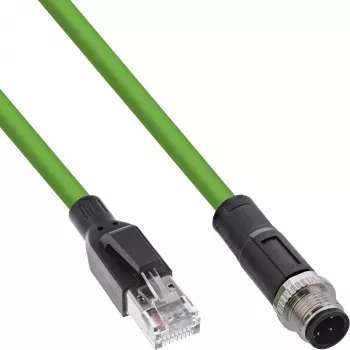 Cabo de rede industrial InLine, M12 4 pinos D-codificado ficha para RJ45, PUR 15m