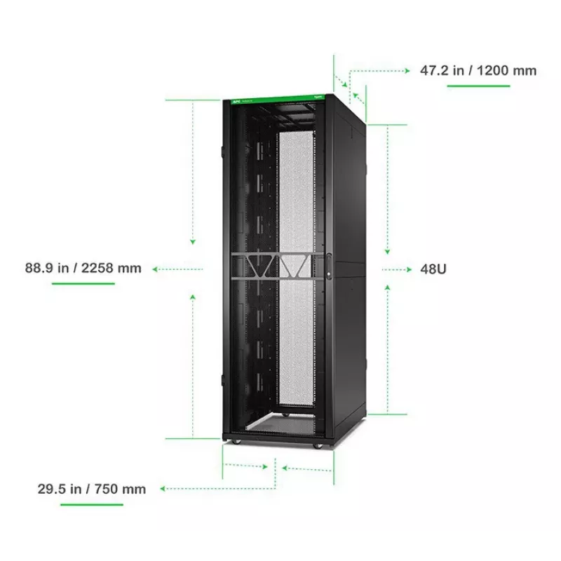 APC NetShelter SX Server Rack Gen 2, 48U, 2258H x 750B x 1200T mm, com painéis laterais, preto