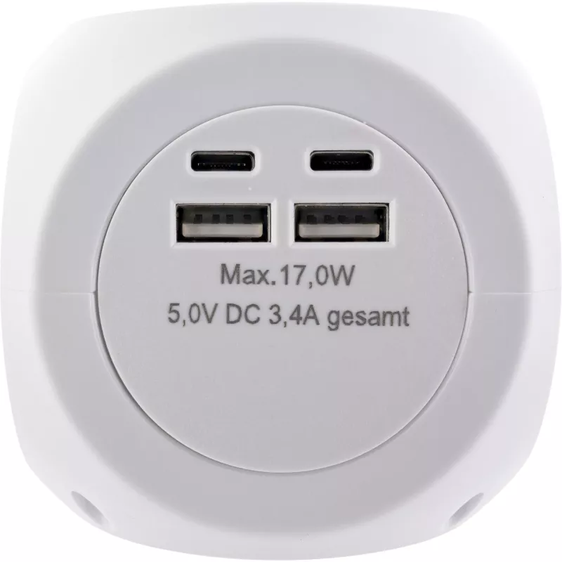 InLine Charging Cube InLine 16499A 3x tomada schuko 2x USB-C 2x USB-A branco 2 m