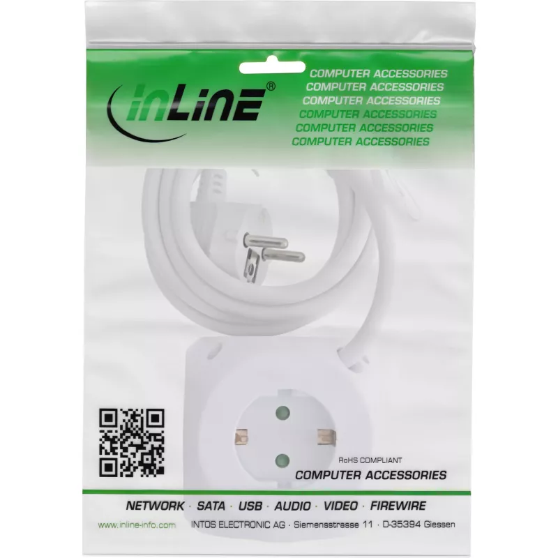 InLine Charging Cube InLine 16499A 3x tomada schuko 2x USB-C 2x USB-A branco 2 m