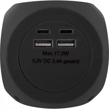 InLine Charging Cube InLine 16499B 3x tomada schuko 2x USB-C 2x USB-A preto 2m