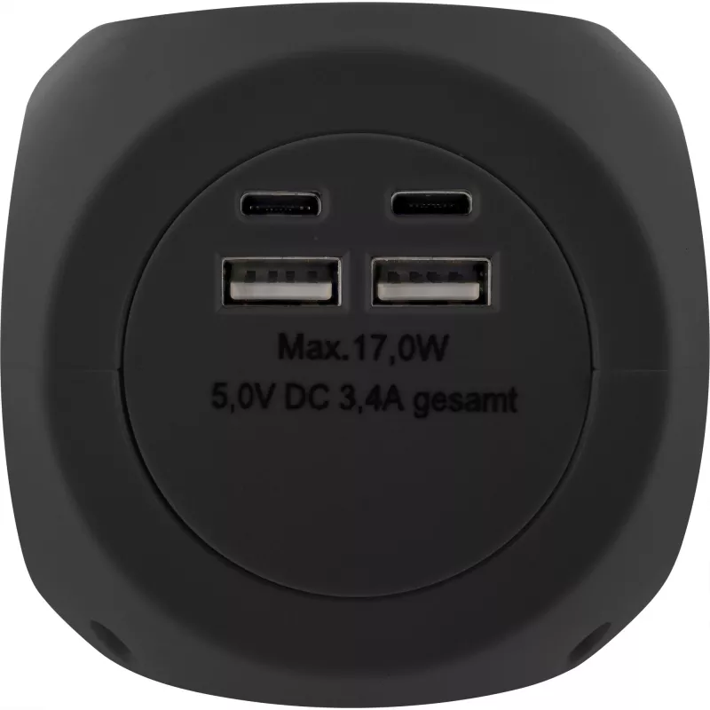 InLine Charging Cube InLine 16499B 3x tomada schuko 2x USB-C 2x USB-A preto 2m