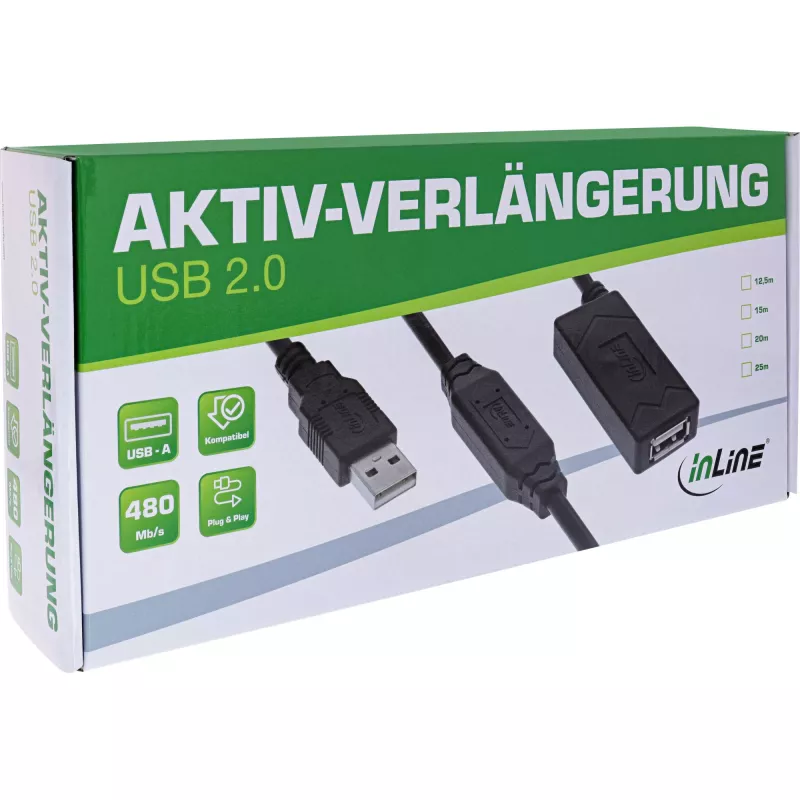 Extensão ativa USB 2.0 InLine macho/fêmea USB-A 15m 0,48 Gbit/s