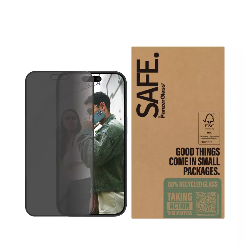 PanzerGlass SAFE. by ® protetor de ecrã de privacidade iPhone 16 | 15 | Ultra-Wide Fit | BULK