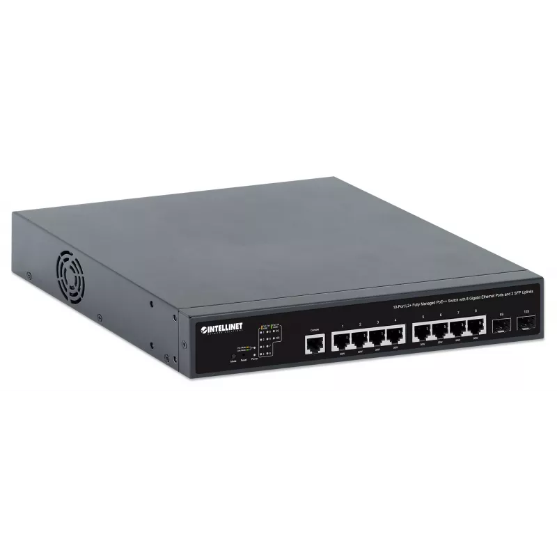 Switch Intellinet 10 portas L2+ totalmente gerido PoE++ com 8 portas Gigabit Ethernet e 2 uplinks SFP