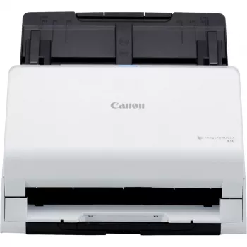 Digitalizador de documentos de secretária Canon imageFORMULA R30 sem driver, 216 x 356 mm, 600 x 600 DPI, ADF + alimentação de folhas individuais, branco, CIS, RGB LED