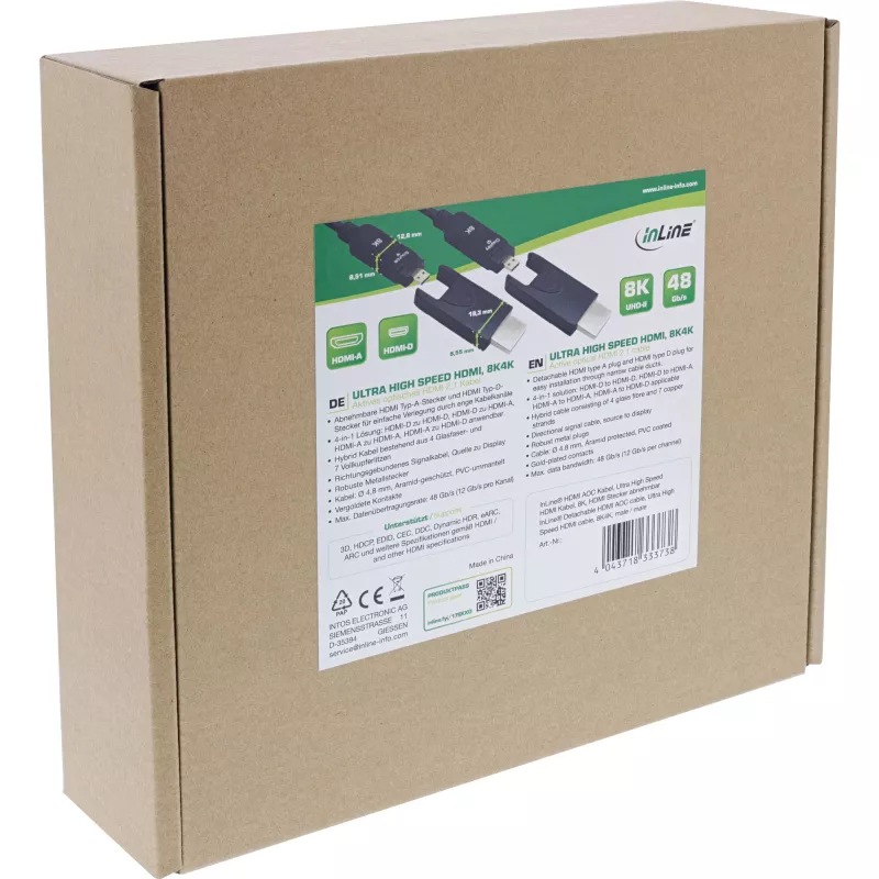 Cabo HDMI AOC InLine, Ultra High Speed HDMI, 8K4K, ficha removível, 40m