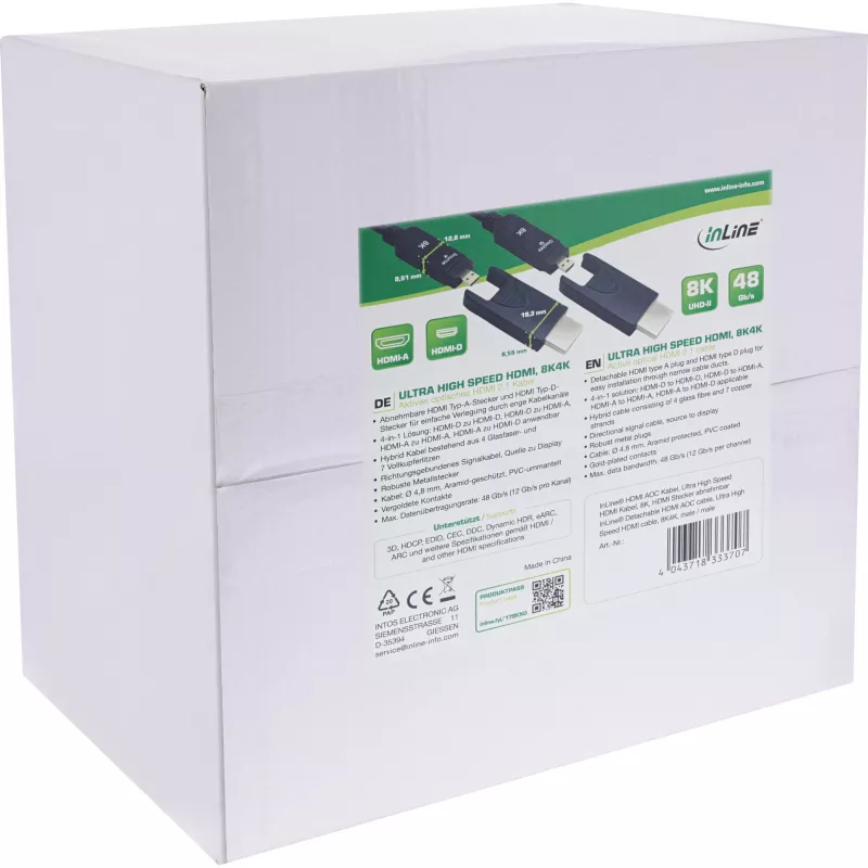 Cabo HDMI AOC InLine, Ultra High Speed HDMI, 8K4K, ficha removível, 80m